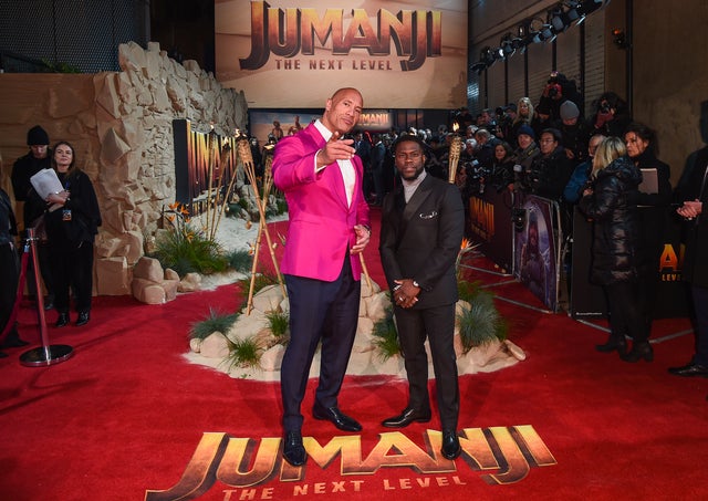the rock and kevin hart at jumani premiere