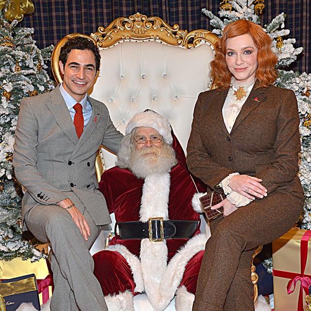 Zac Posen and Christina Hendricks meet santa claus