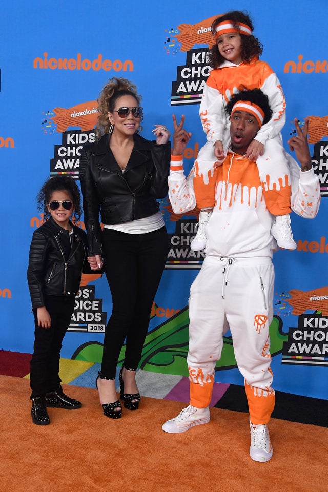 Monroe Cannon, Mariah Carey, Nick Cannon, and Moroccan Scott Cannon at 2018 Kids' Choice Awards