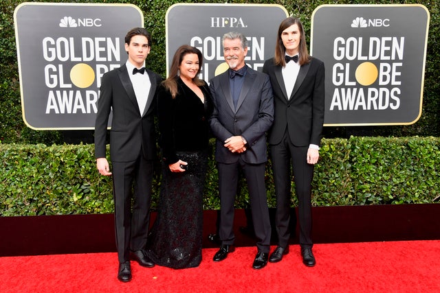 Paris Brosnan, Keely Shaye Smith, Pierce Brosnan and Dylan Brosnan at 2020 golden globes