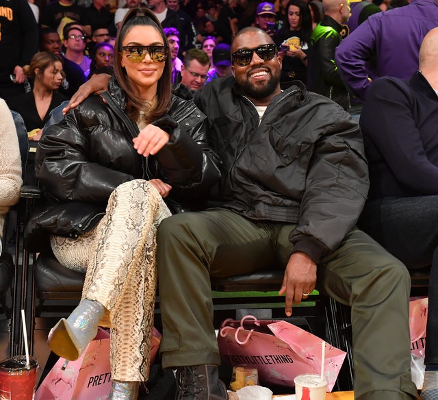Kim Kardashian and Kanye West at lakers game