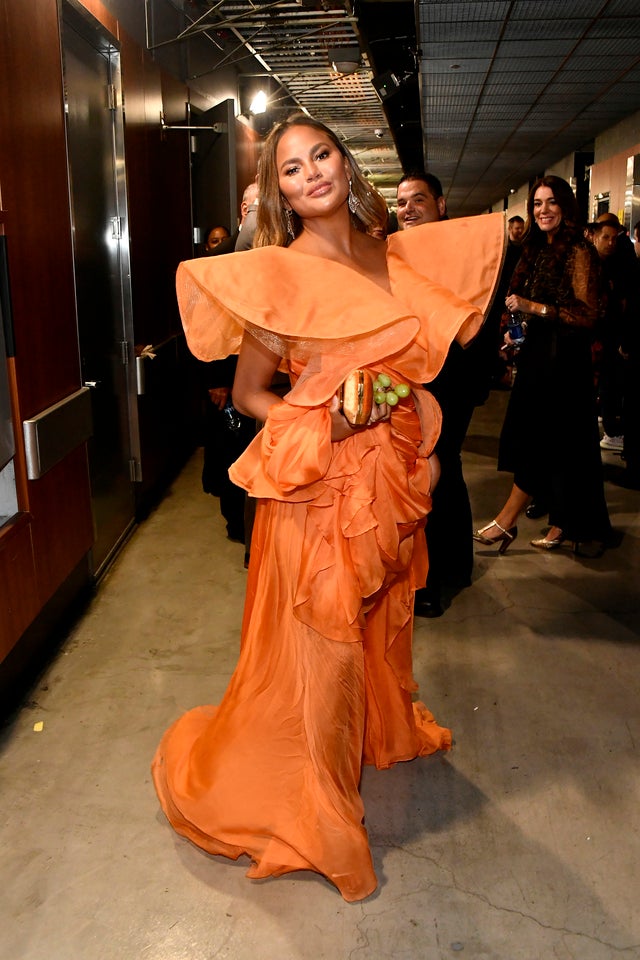 Chrissy Teigen backstage at 2020 grammys