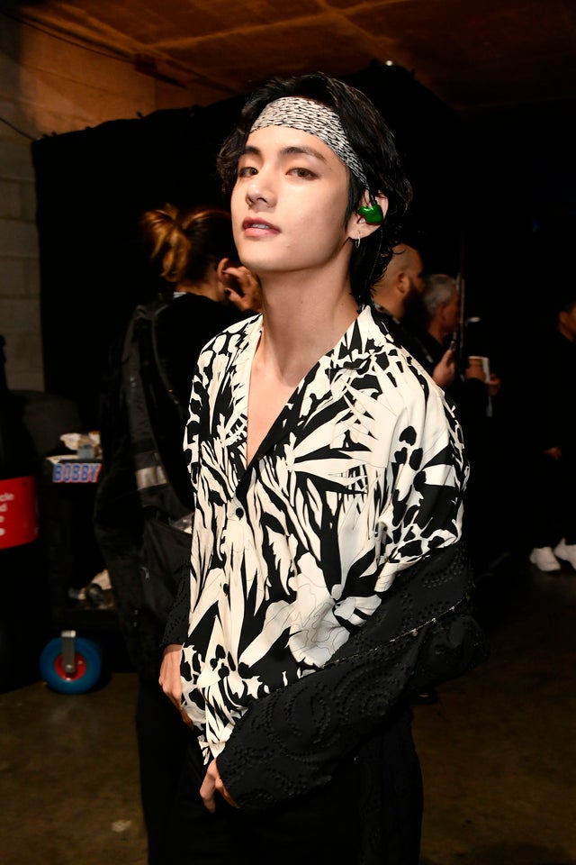 V of BTS backstage at grammys