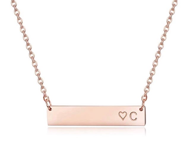 Rose Gold Heart Bar Necklace