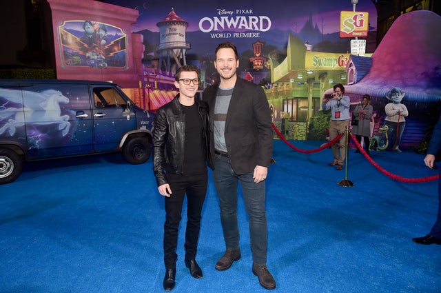 Tom Holland and Chris Pratt at onward premiere