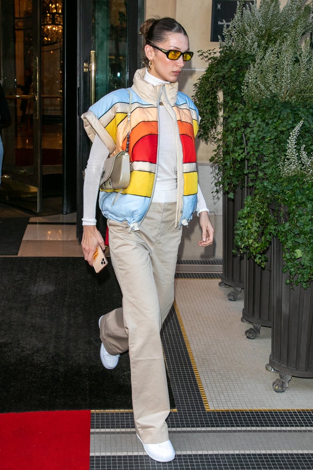 bella hadid in puffy vest in paris