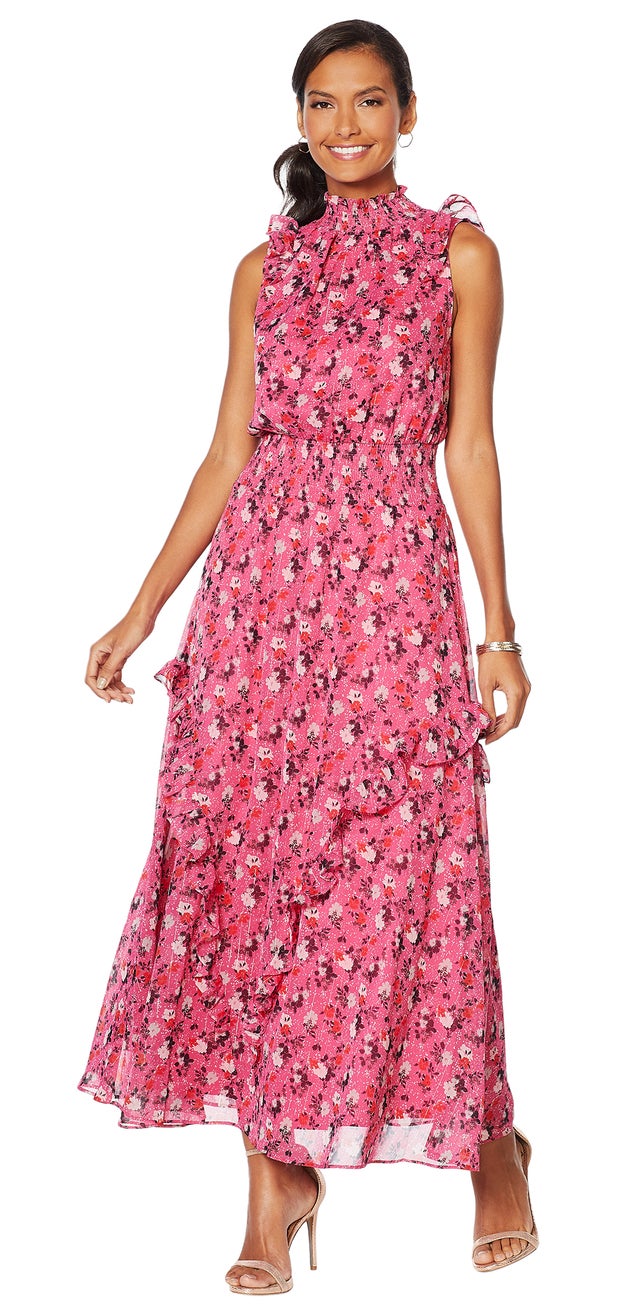 Printed Ruffle Maxi Dress