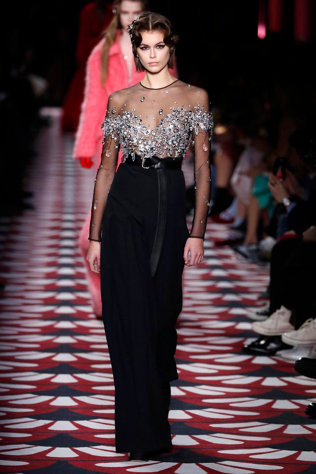 kaia gerber on miu miu runway