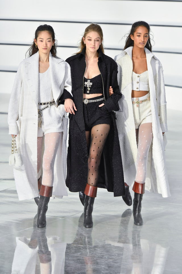 gigi hadid and models on chanel runway