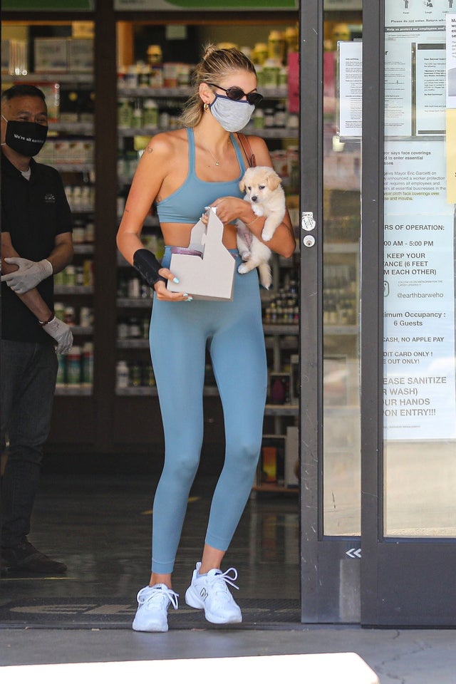 Kaia Gerber and her foster dog on a juice run in weho on 7/7