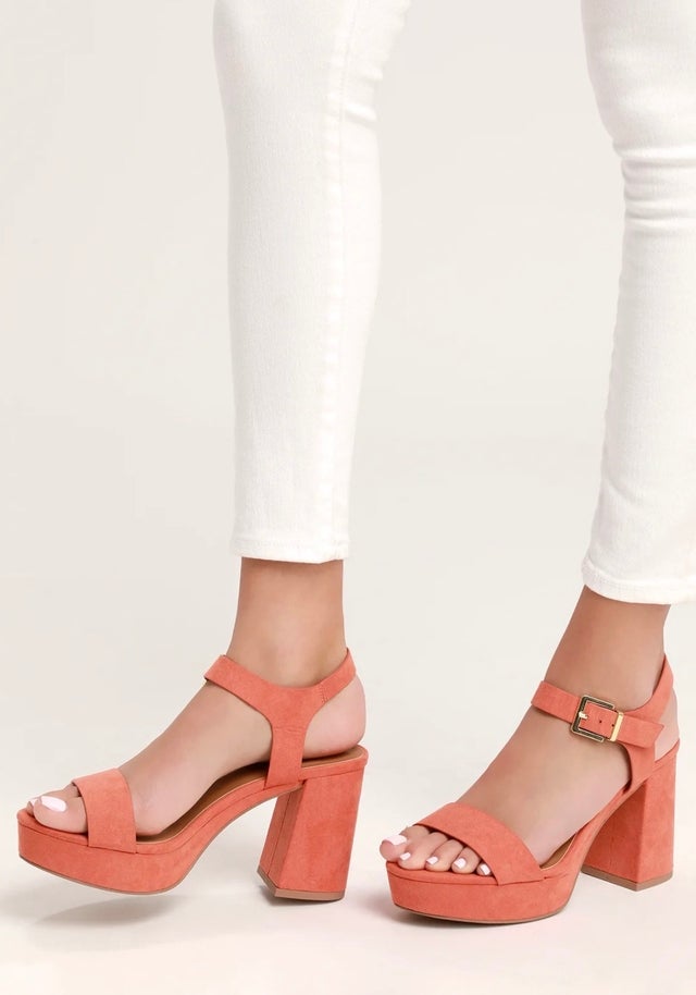 Kimala Ash Coral Suede Platform Heels