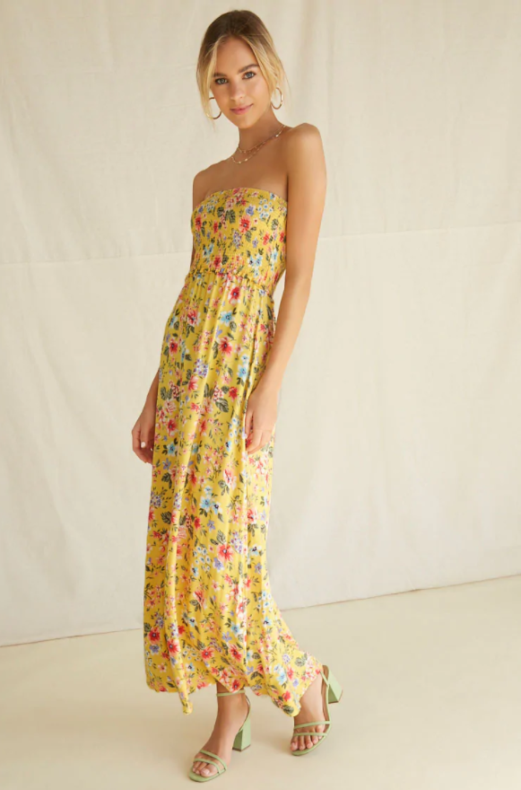 Floral Smocked-Bodice Maxi Dress