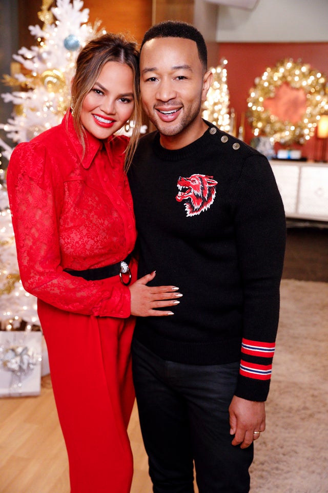 Chrissy Teigen and John Legend at a press junket for their 2018 special A Legendary Christmas With John and Chrissy