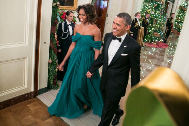 President Barack Obama and First Lady Michelle Obama at a reception at the White House for the 2013 Kennedy Center Honorees 