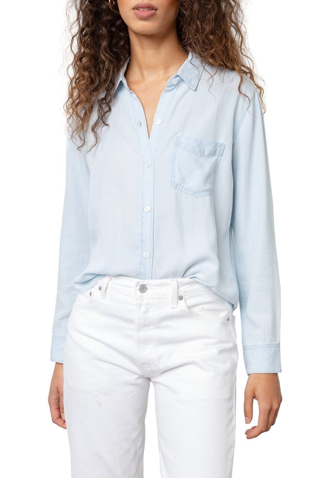 Ingrid Raw Hem Chambray Shirt