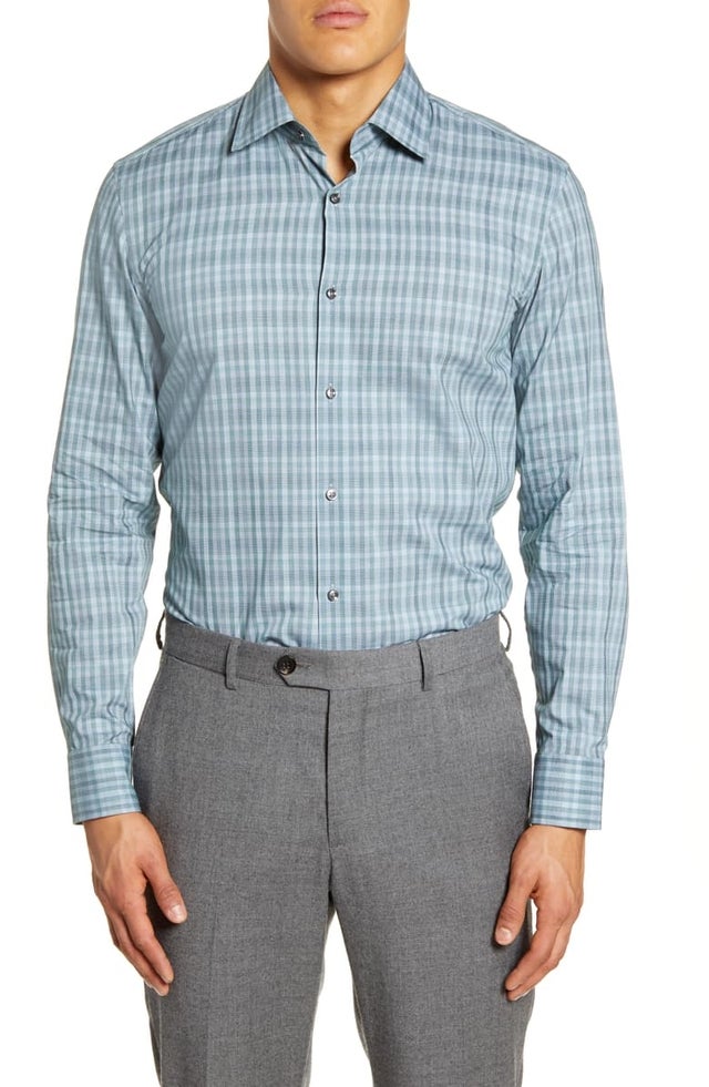 Slim Fit Plaid Dress Shirt