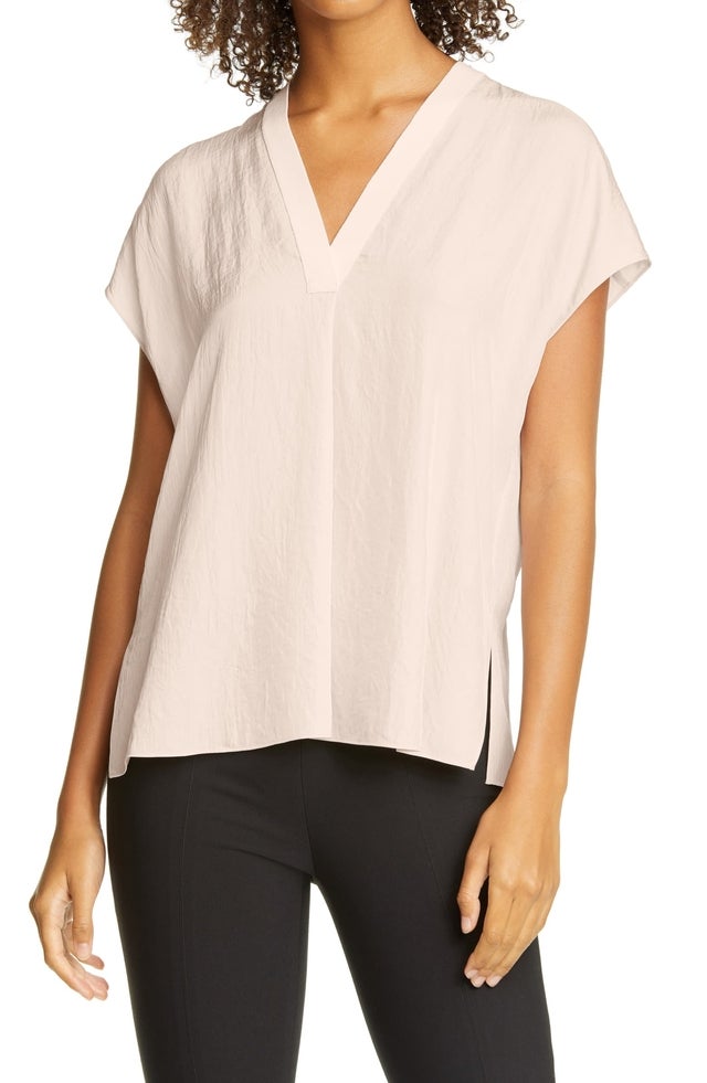 Rib Trim V-Neck Top