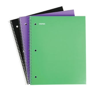 1 Subject Notebook, 8.5" x 11", College Ruled, 100 Sheets, Assorted, 3/Pack 