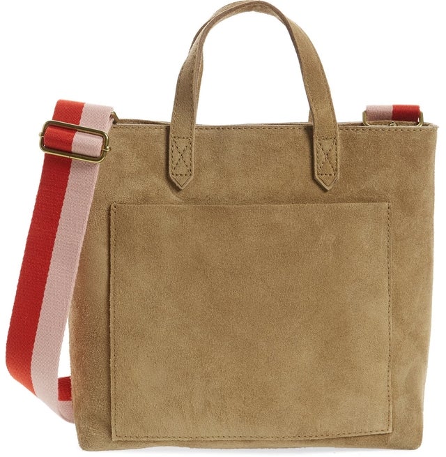 Zip Top Suede Crossbody Transport Tote