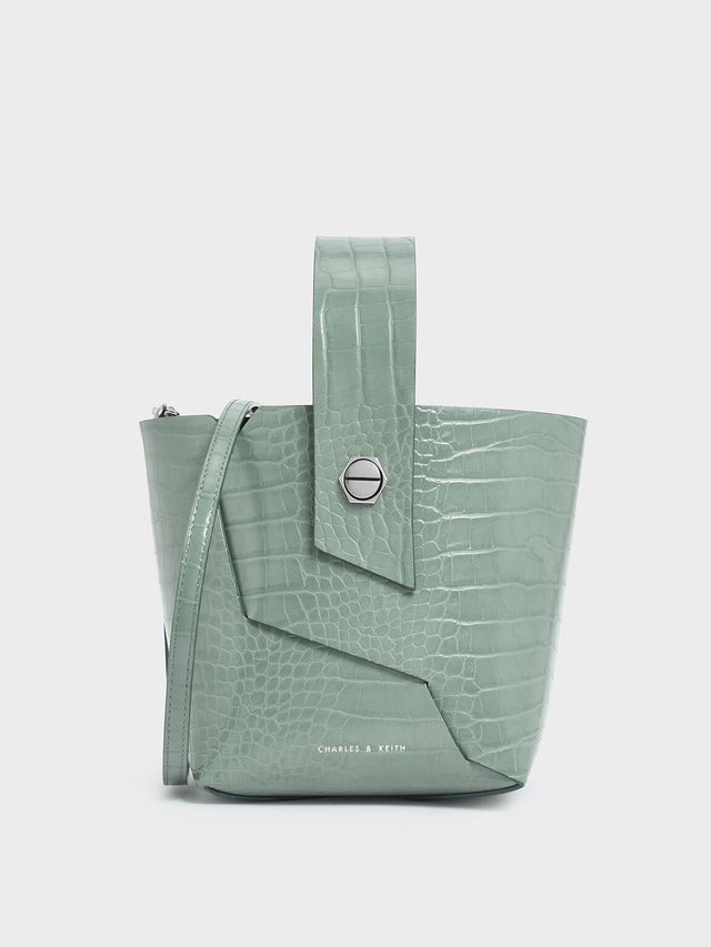 Croc-Effect Wristlet Bucket Bag