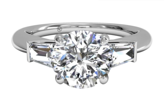 Ritani Tapered Baguette Diamond Engagement Ring in 14kt White Gold / Round