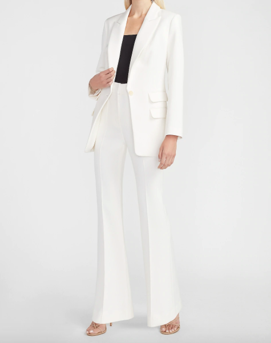 Ivory Seamed Front Flare Pant Suit