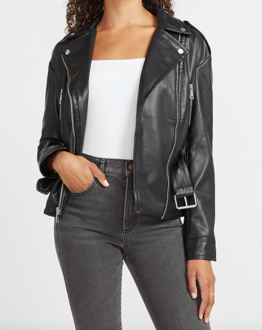 Vegan Leather Belted Drop Shoulder Jacket