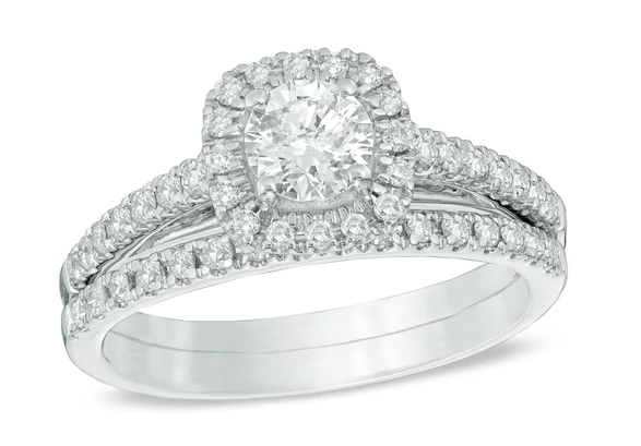 Zales 1 CT. T.W. Diamond Frame Bridal Set in 14K White Gold