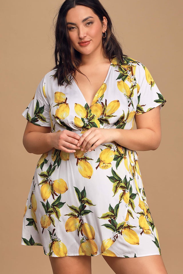 Lulus A La Tart White and Yellow Lemon Print Wrap Dress