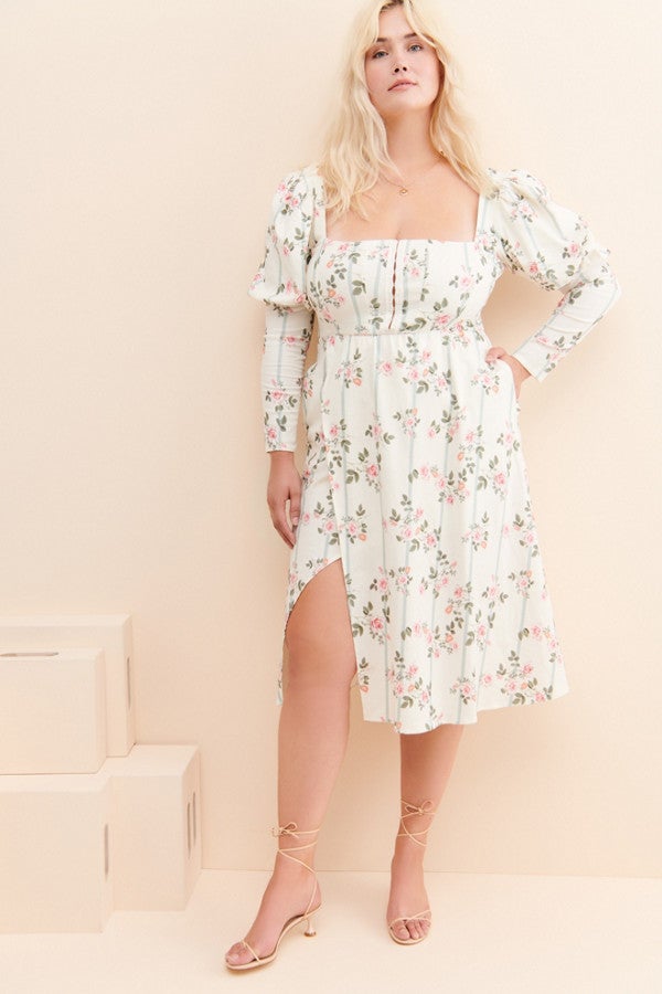 For Love & Lemons Rose Stripe Midi Dress