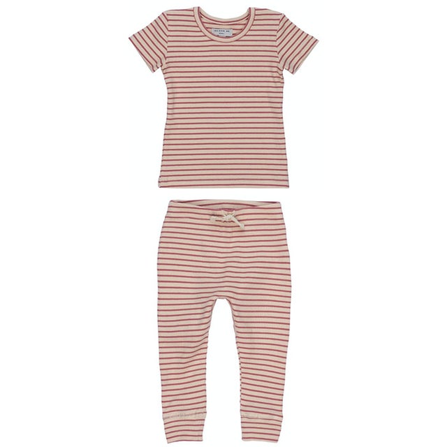 Maison Me Kai Short Sleeve Tee & Ricki Pant in Pink/Natural Stripe