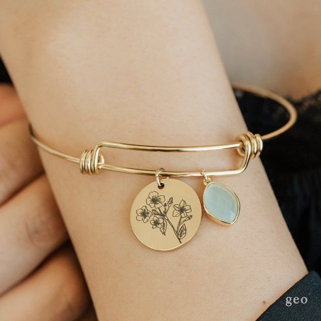 Geominimalist Personalized Floral Birthstone Bracelet