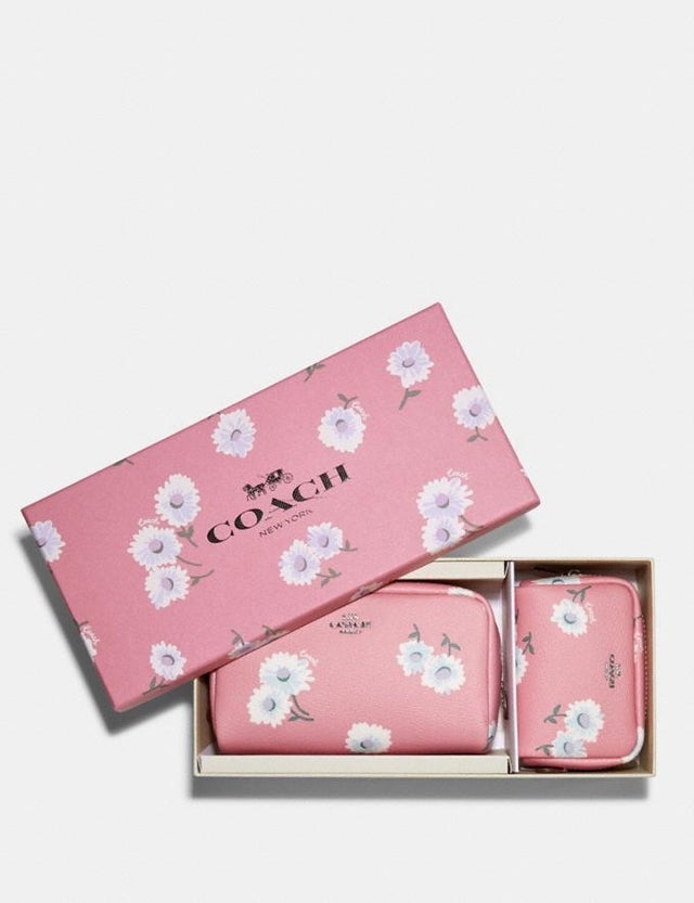 Boxed Small And Mini Boxy Cosmetic Case Set With Daisy Print