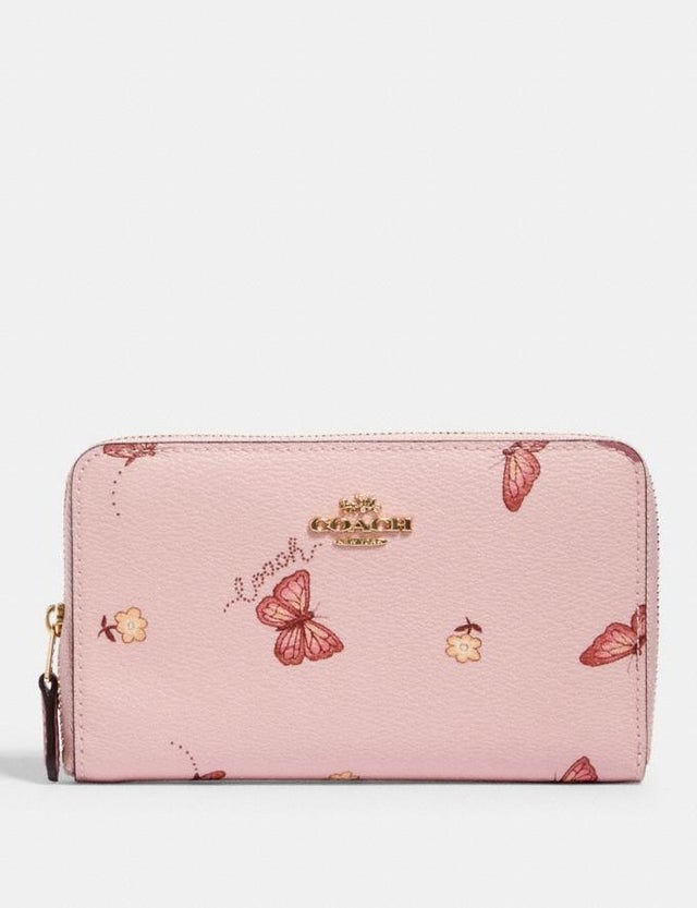 Medium Id Zip Wallet With Butterfly Print