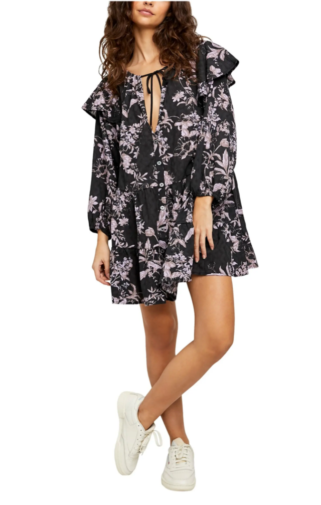 Free People Sunbaked Floral Long Sleeve Swing Minidress