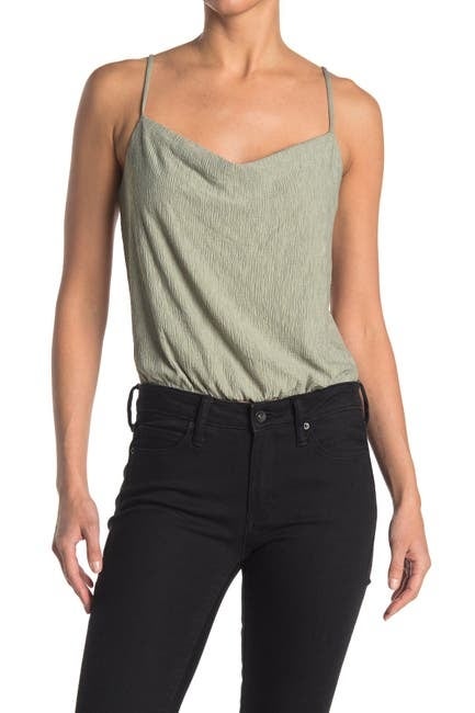 Lush Plisse Cowl Neck Cami Bodysuit