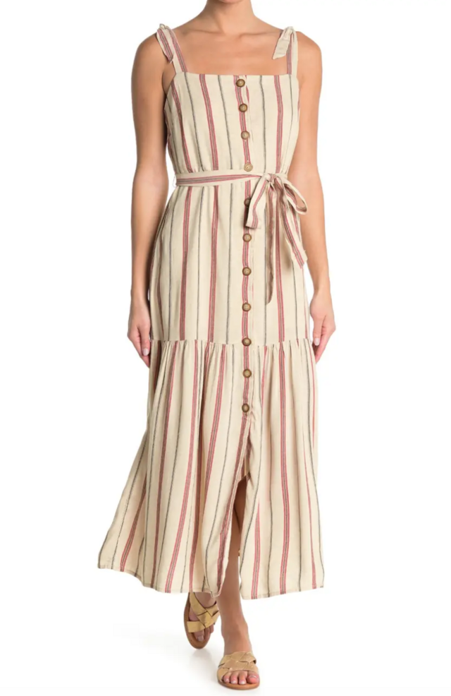 Sanctuary Beach Striped Tie Waist Midi Dress