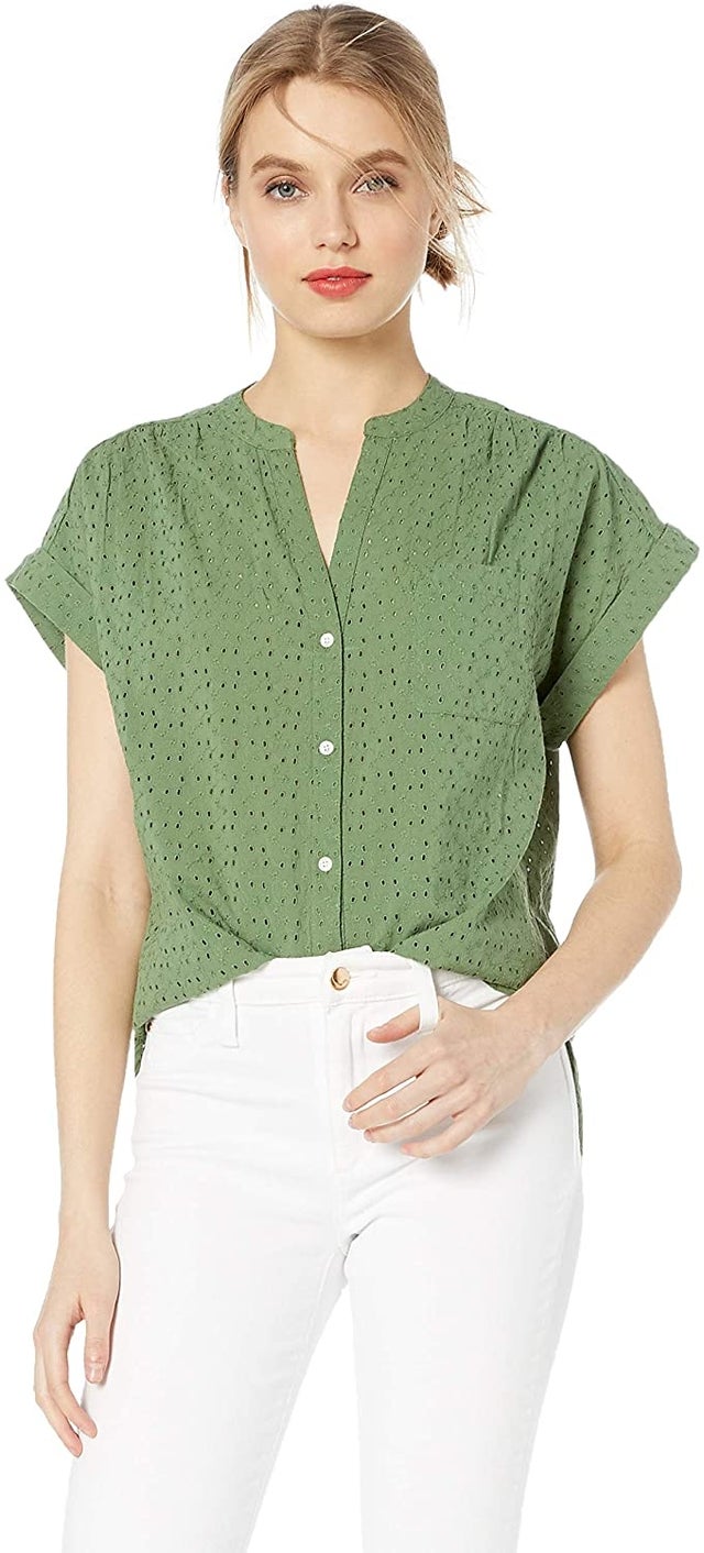 J.Crew Mercantile Women's Short Sleeve Eyelet Camp Shirt