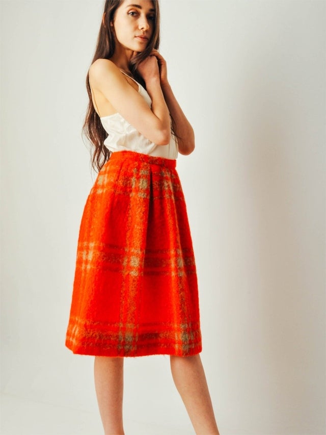 Maeven Vintage Red Plaid Mohair Skirt