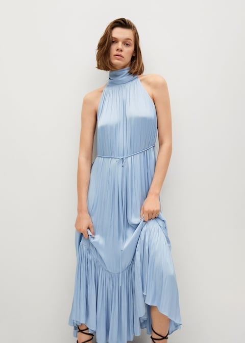 Mango Pleated Satin Dress