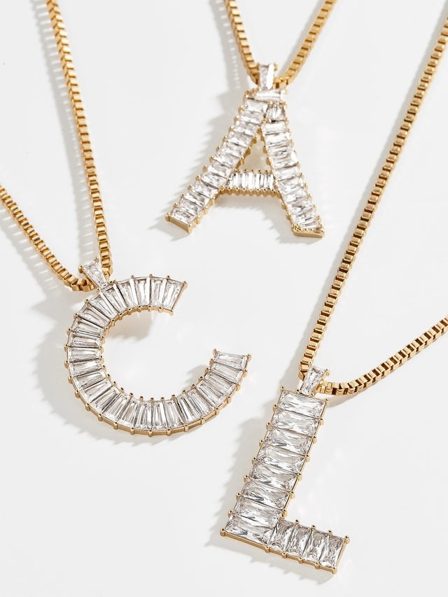 BaubleBar Baguette Initial Necklace