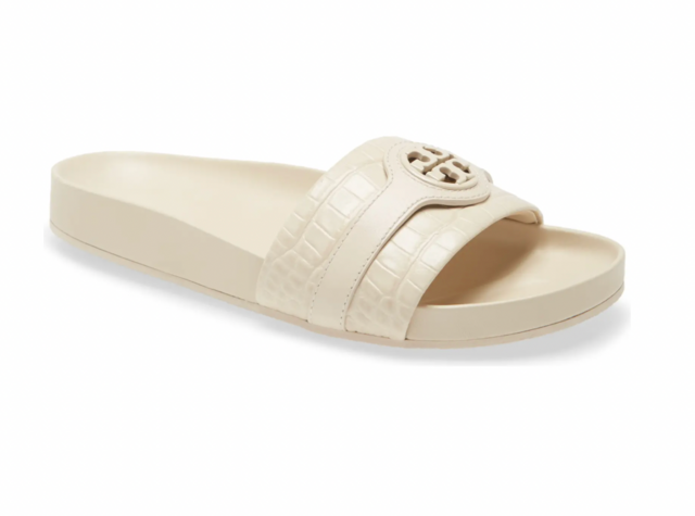 Tory Burch Carson Croc Embossed Anatomic Slide Sandal