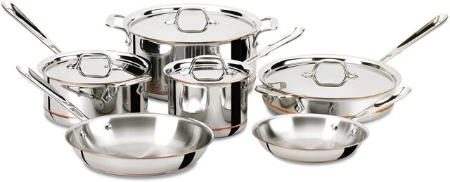 All-Clad 600822 SS Copper Core 5-Ply Bonded Dishwasher Safe Cookware Set, 10-Piece