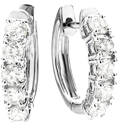 Houston Diamond District 1-Carat White Gold Diamond Hoop Huggie Earrings