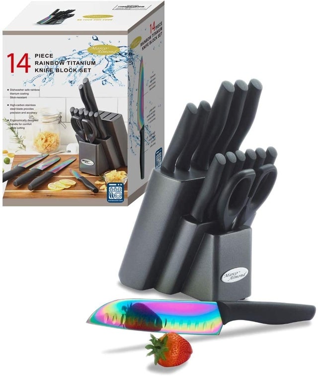 Marco Almond Rainbow Titanium Knife Block Set