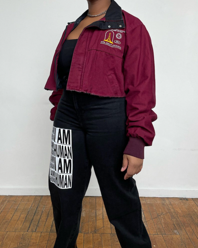 Vintage Cropped Burgundy Union Jacket - Re-Worked Raw Hem Crop Jacket 80s Retro