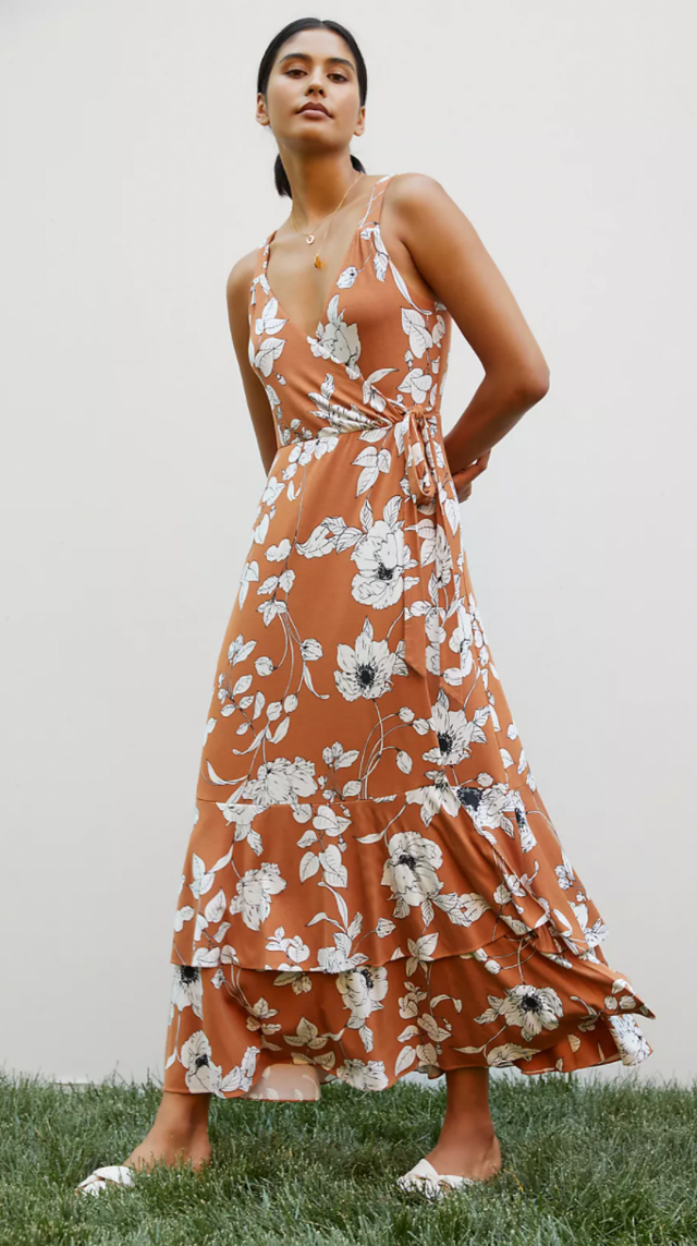 Anthropologie Ruffled Floral Midi Dress