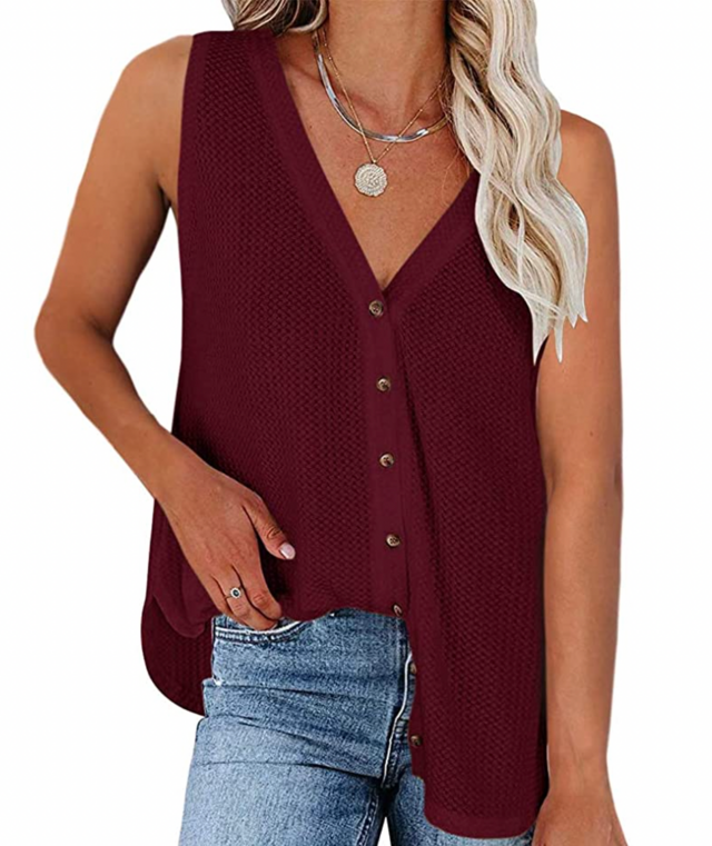 Womens V Neck Button Down Tank Top