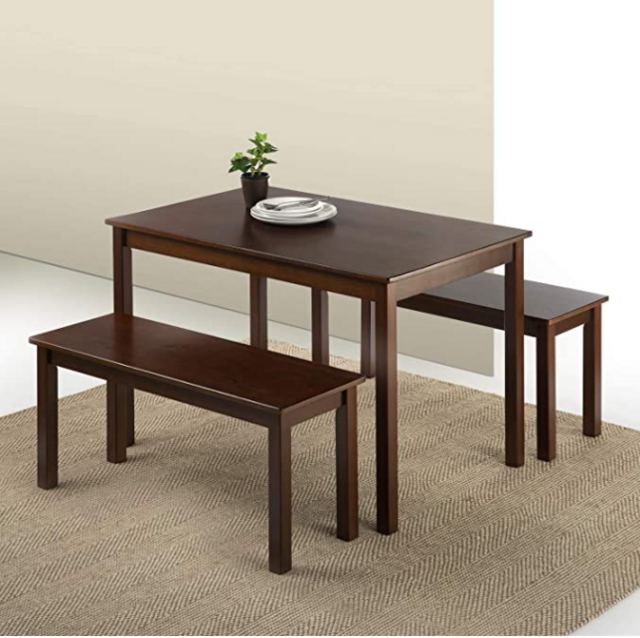 Zinus Juliet Espresso Wood Dining Table with Two Benches