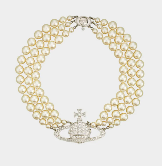 Vivienne Westwood Three Row Pearl Bas Relief Choker